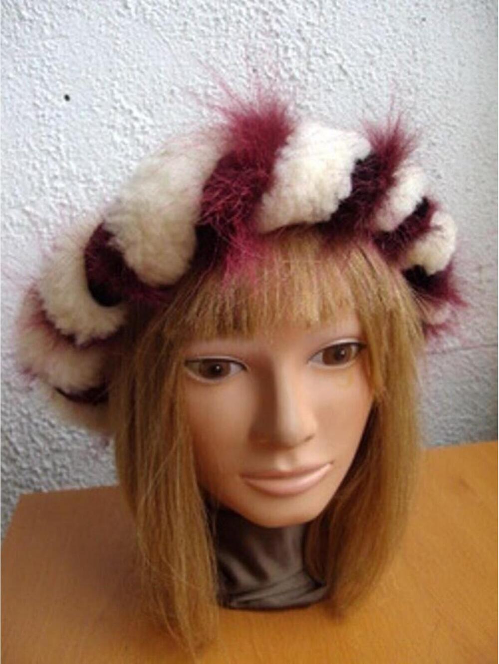 BRAND NEW TWO-TONE RED FOX WHITE LAMB FUR HEADBAND HEADWRAP HAIR ACCESSORY WOMEN